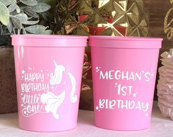 Unicorn 1st Birthday Stadium Plastic Cups - Unicorn Party - First Birthday Stadium Cups - Birthday Party - Party Favor - Birthday Favor