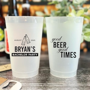 Personalized Bachelor Party Cups – Good Beer Good Times, Custom Frosted Shatterproof Cups, Bachelor Party Drinkware, Groomsmen Cups