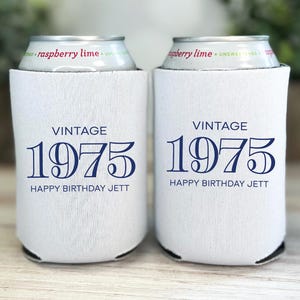 Vintage Year Birthday Can Coolers - Personalized Birthday Party Favors, Happy Birthday Drink Can Holders, Custom Birthday Drink Sleeves
