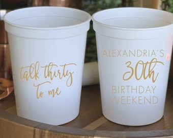 Talk Thirty to Me - 30th Birthday Personalized Stadium Plastic Cups - Birthday Stadium Cups - Birthday Party - Birthday Favor