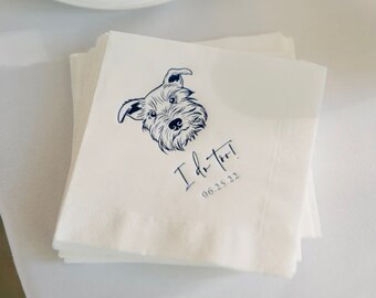 Serviettes personnalisées pour mariage de chien illustré, Shower nuptiale, Fête de fiançailles, Serviettes de bar personnalisées, Serviettes de table personnalisées pour mariage d'animal de compagnie, Serviettes de table pour chien