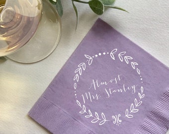 Almost Mrs Personalized Bridal Shower Napkins - Bridal Shower - Rehearsal Dinner - Engagement Party Napkins