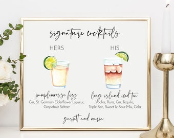 Wedding Bar Menu: Customizable Signature Drink Sign - Instant Download