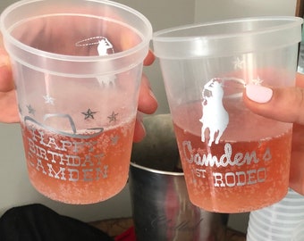 First Rodeo Birthday Personalized Stadium Plastic Cups - Birthday Party Cups, Birthday Favor, Cowboy Birthday