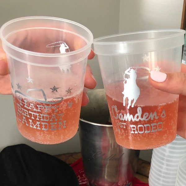 First Rodeo Birthday Personalized Stadium Plastic Cups - Birthday Party Cups, Birthday Favor, Cowboy Birthday