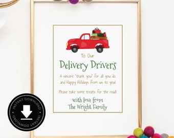 Delivery Driver Thank You Sign: Printable Holiday Porch Decor