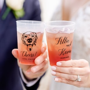 Custom Illustrated Dog  Frosted Wedding Cups, Modern Wedding Cups, Custom Dog Wedding, Custom Wedding Cups, Pet 16oz Frosted Cups