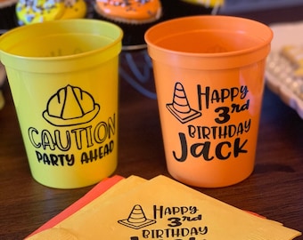 Construction Birthday Personalized Stadium Plastic Cups - Birthday Stadium Cups - Birthday Party Favor, Truck Party, Dirt Party