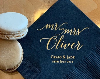 Mr and Mrs Personalized Wedding Napkins | Bridal Shower | Rehearsal Dinner | Engagement Party | Custom Bar Napkins | Custom Wedding Napkins