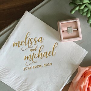 Custom First Name Wedding Napkins Rehearsal Dinner Engagement Party Custom Bar Napkins Custom Wedding Napkins image 1