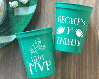 Little MVP - Football Birthday Personalized Stadium Plastic Cups - Birthday Stadium Cups -Birthday Favor - First Tailgate
