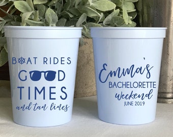 Boat Rides and Tan Lines Bachelorette Weekend Personalized Stadium Plastic Cups - Bachelorette Party - Last Splash - Summer Bachelorette