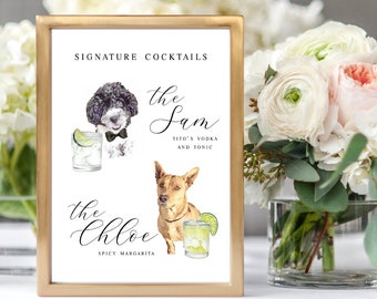 Dog Signature Cocktails Sign, Two Dog Signature Drink Bar Menu, Wedding Bar Menu, Wedding Bar Sign, Bar Wedding Poster, Multiple Sizes