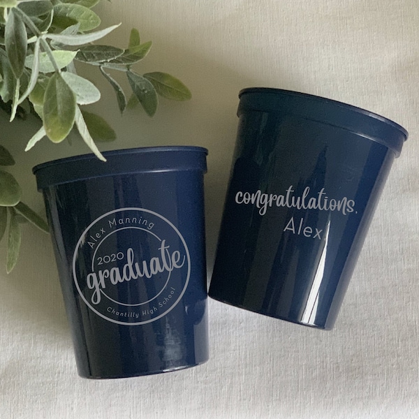 Congrats Grad! - Graduation Personalized Stadium Plastic Cups - Graduation Favor Stadium Cups - Class of 2019, Class of 2020