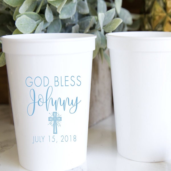 God Bless Personalized Christening/Baptism Stadium Cups, Personalized Baptism Favor, Personalized Baptism Cup, First Communion Cups