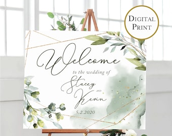 Greenery Wedding Welcome Sign, Calligraphy Celebration Print (Digital Download)