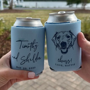 Custom Illustrated Dog Can Holder -  Wedding Pet Can Cooler, Wedding Favors, Beverage Insulators, Beer Huggers, Wedding Favor, Beer Holder