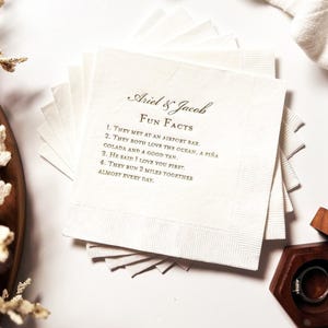 Personalized Wedding Napkins: Fun Couple Facts, Foil Print