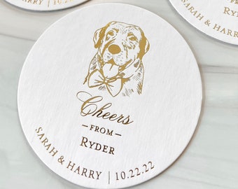 Custom Illustrated Dog Wedding Coaster, Foil Pressed Coaster, Design Your Own Coaster, Custom Pet Coaster, Dog Coasters, Cat Coasters