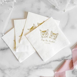 Cat Wedding Napkins, Personalized Foil Print - Bridal Shower, Pet Lover Gift, Reception Party Favor