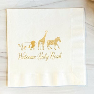 Zoo Animals Welcome Personalized Baby Shower Napkins, Oh Baby Napkins, Baby Shower Napkins, Baby Shower, Gender Reveal, Welcome Baby