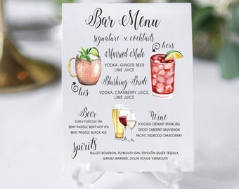 INSTANT DOWNLOAD Signature Cocktails Sign, Signature Drink Bar Menu, Wedding Bar Menu, Wedding Bar Sign, Bar Wedding Poster, Multiple Sizes