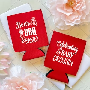 Beer, BBQ and Babies Can Cooler Party Favor, Babies and Brews Baby Shower, BBQ Baby Shower, Baby Shower Favor, Welcome Baby