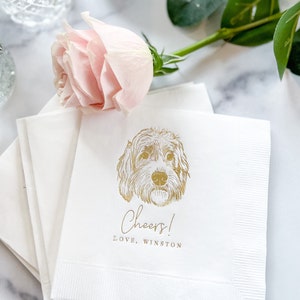 Custom Illustrated Dog Wedding Napkins, Bridal Shower, Engagement Party, Custom Bar Napkins, Custom Pet Wedding Napkins, Dog Napkins