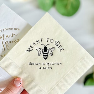 Meant to Bee -  Personalized Bridal Shower Napkins - Bridal Shower - Rehearsal Dinner - Engagement Party Napkins