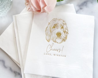 Dog Wedding Napkins, Personalized Pet Foil Print - Bridal Shower, Engagement Party, Reception Favor