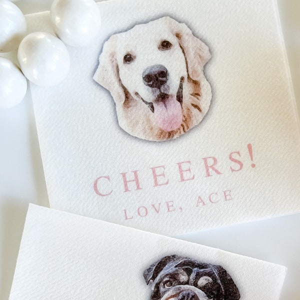 Cheers - Pet Full Color Wedding Napkins | Bridal Shower | Rehearsal Dinner | Engagement Party Napkins | Watercolor Dog Napkins