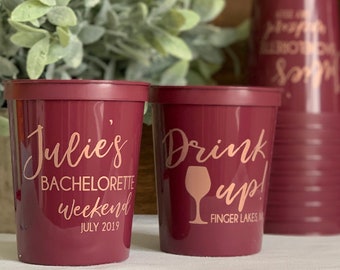 Drink Up! Bachelorette Weekend Personalized Stadium Plastic Cups, Bachelorette Party - Wine Tour