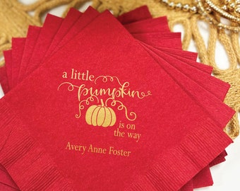 A Little Pumpkin is on the Way Baby Shower Napkins, Foil Stamped Napkins, Baby Pumpkin Napkins, Fall Baby Shower Napkins, Baby Shower Napkin