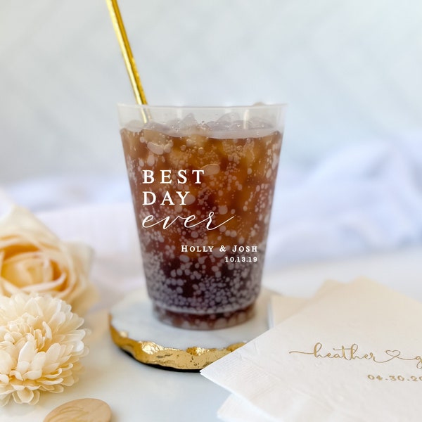 Best Day Ever Frosted Wedding Cups, Modern Wedding Cups, Fancy Elegant Script, Custom Wedding Cups, Plastic Cups, 16oz Frosted Cups