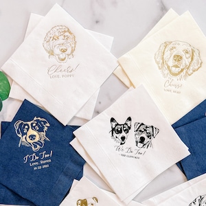 Custom Illustrated Dog Wedding Napkins, Bridal Shower, Engagement Party, Custom Bar Napkins, Custom Pet Wedding Napkins, Dog Napkins