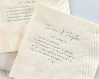 Fun Facts Personalized Wedding Napkins - Bridal Shower - Rehearsal Dinner - Engagement Party Napkins - Wedding Bar Napkins
