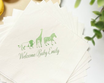 Zoo Animals Welcome Personalized Baby Shower Napkins, Safari Baby Shower, Zoo Baby Shower, Baby Zoo Animals, Baby Shower Napkins