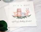Woodland Animals Baby Shower Napkins, Personalized Napkins, Baby Shower Decor, Custom Baby Shower Napkin, Floral Baby, Full Color Napkins Il_170x135