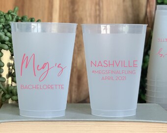 Bachelorette Party Personalized Cups, Plastic Cups, Frosted Cups, Bachelorette Cups, Gold Cups, Cups for Wedding Events, Custom Plastic Cups
