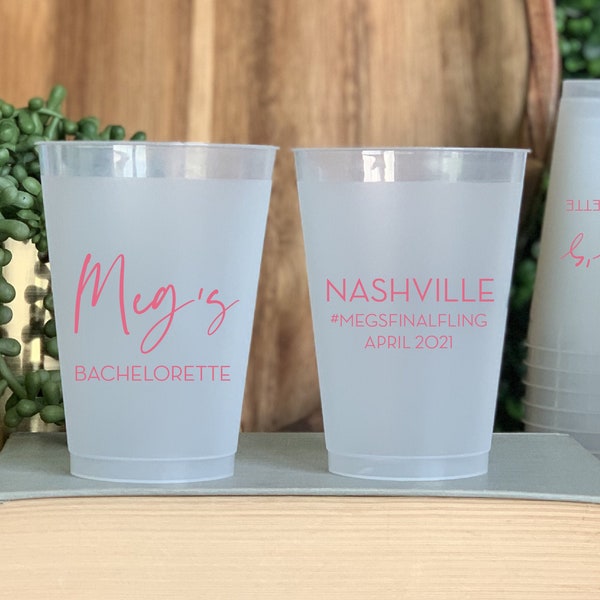 Bachelorette Party Personalized Cups, Plastic Cups, Frosted Cups, Bachelorette Cups, Gold Cups, Cups for Wedding Events, Custom Plastic Cups