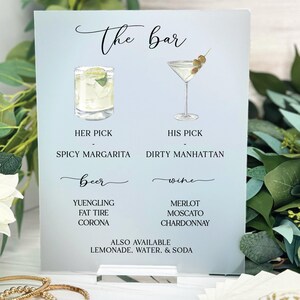 Wedding Bar Menu Sign: Custom Signature Drinks - Clear Acrylic