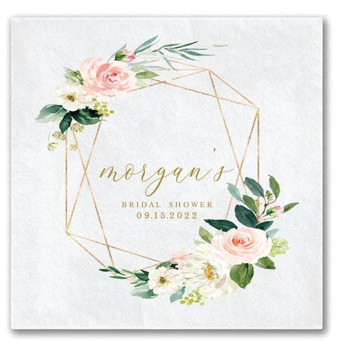 Blush Floral Personalized Wedding Cocktail Napkins Etsy