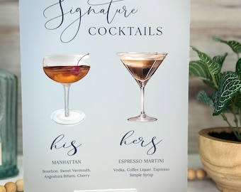 Wedding Cocktail Menu: Signature Drinks on Acrylic (Clear or Frosted)