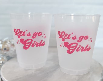 Let's Go Girls Plastic Reusable Cups and Napkins -  Ready To Ship - Bachelorette Plastic Party Shatterproof Cups