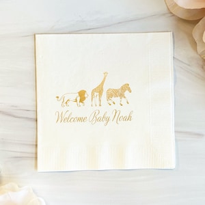 Zoo Animals Welcome Personalized Baby Shower Napkins, Oh Baby Napkins, Baby Shower Napkins, Baby Shower, Gender Reveal, Welcome Baby