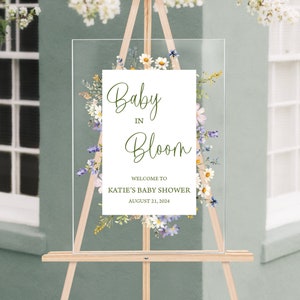 Baby in Bloom Personalized Baby Shower Acrylic Sign, Acrylic Baby Shower Sign, Baby Shower Welcome Sign, Welcome Sign, Baby Shower Decor image 2