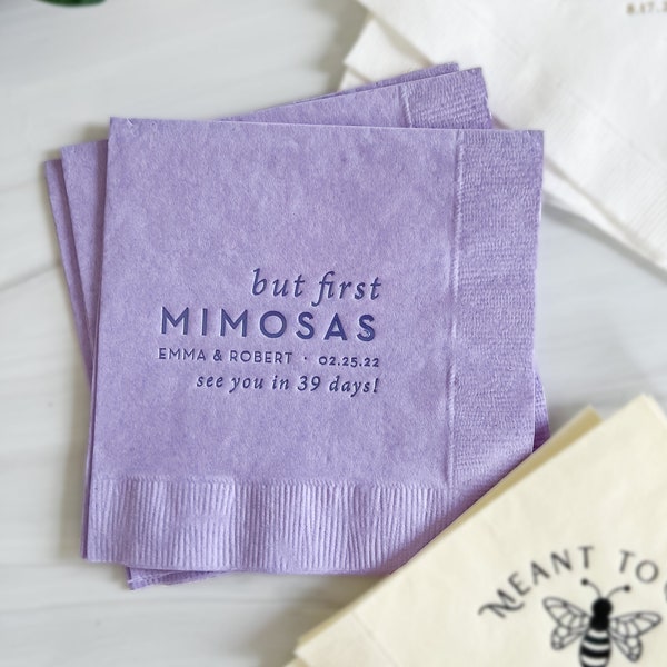 But First Mimosas -  Personalized Bridal Shower Napkins - Bridal Shower - Rehearsal Dinner - Engagement Party Napkins