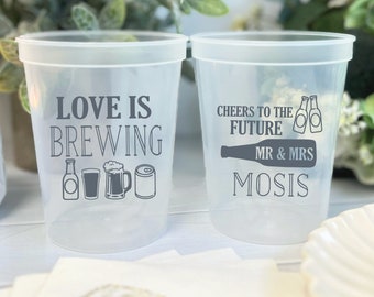 Love is Brewing - Brews Before I Do's Engagement Party Stadium Cups - Stock the Bar, Engagement Party, Couples Shower, Stock the Bar