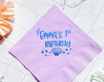 Our Little Mermaid Birthday Napkins - Mermaid Birthday Napkins, Summer Birthday Napkins, Mermaid Bash, Under the Sea Party