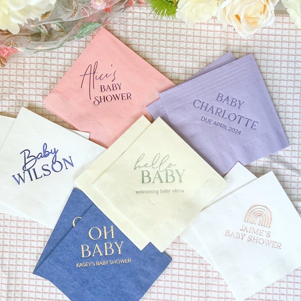 Personalized Baby Shower Napkins - Sip and See Napkins, Baby Shower Napkins, Custom Napkins, Foil Stamped Napkins